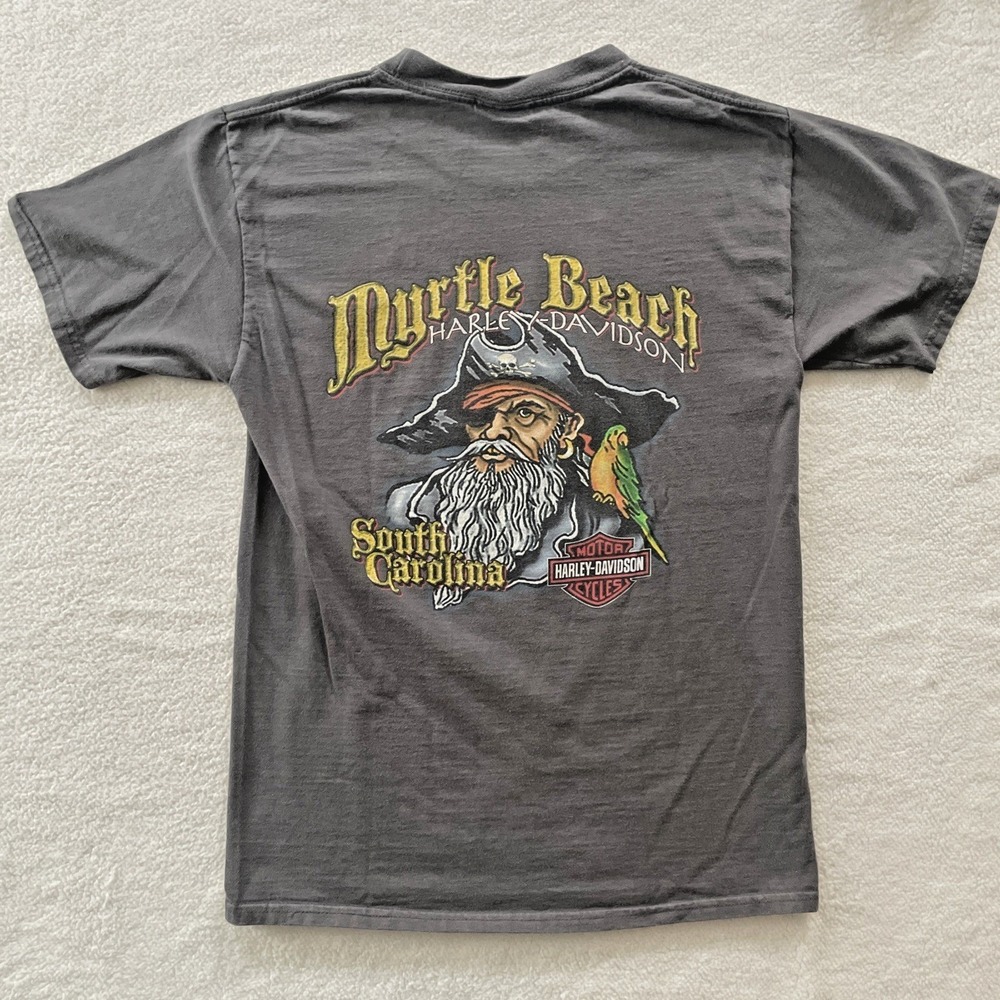 Harley-Davidson Mens Small T-Shirt Gray Myrtle Beach Pirate Graphic Tee